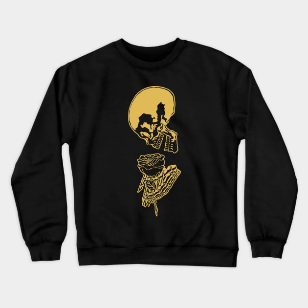 Skull and Rose Ink Art Tattoo Retro Yellow Crewneck Sweatshirt by ebayson74@gmail.com